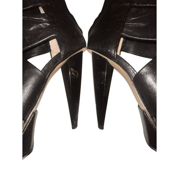 Michael Kors Black Peep Toe Strappy Leather Bootie High Heels Size 7 - Picture 4 of 6